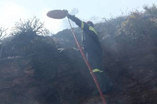 Από τις προσπάθειες των πυροσβεστών στην περιοχή της Καρύστου