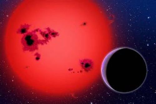 Καλλιτεχνική απεικόνιση του GJ 1214b και του νάνου ήλιου του