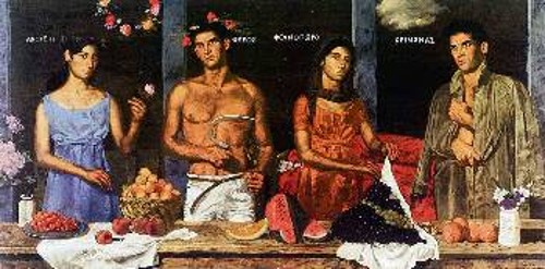 «Οι Τέσσερις Εποχές»,Γιάννης Τσαρούχης, 1969, λάδι σε πανί(160x300 εκ.)