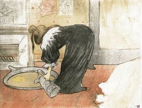 «Γυναίκα με λεκάνη του μπάνιου», έγχρωμη λιθογραφία