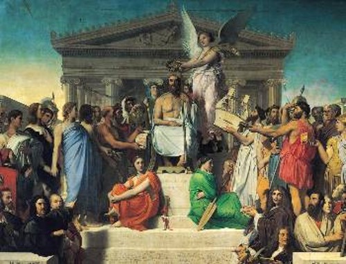 Η αποθέωση του Ομήρου. Στα πόδια του η Ιλιάδα και η Οδύσσεια. Ζαν Ογκουστ Ντομινίκ, Ινγκρές 1827