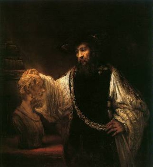 Ο Αριστοτέλης μπροστά στην προτομή του Ομήρου.Πίνακας του Ρεμπράντ, 1653