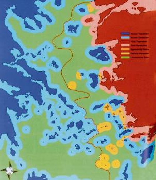 Ανεπίσημος τουρκικός χάρτης του Αιγαίου, στον οποίο διακρίνεται η γραμμή διχοτόμησής του από βορά προς νότο, με βάση τον 25ο Μεσημβρινό, όπου η Τουρκία οριοθετεί αυθαίρετα την υφαλοκρηπίδα - ΑΟΖ και αντίστοιχα το FIR, εγκλωβίζοντας τα ελληνικά νησιά του Ανατ. Αιγαίου. Διακρίνεται, επίσης, το όριο των ελληνικών χωρικών υδάτων 6 ν. μιλίων, όπως και τα ελληνικά νησιά, που, κατά την Τουρκία, είναι «γκρίζες ζώνες»
