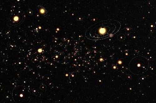 Καλλιτεχνική απεικόνιση των πλανητικών συστημάτων γύρω από τα άστρα του Γαλαξία