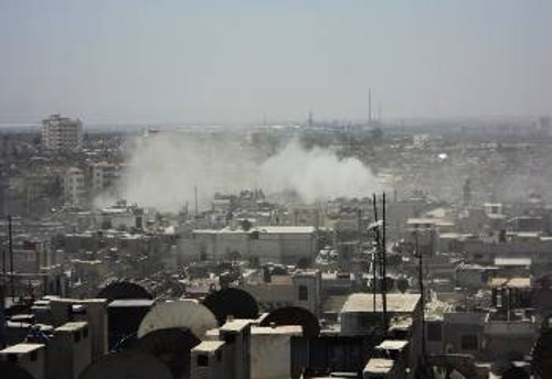 Αποψη από τις χθεσινές συγκρούσεις στην πόλη Χάμα
