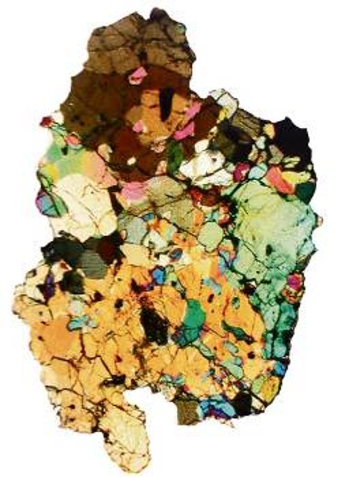 Βεστοειδής μετεωρίτης, όπως φαίνεται μέσα από πολωτικό μικροσκόπιο.