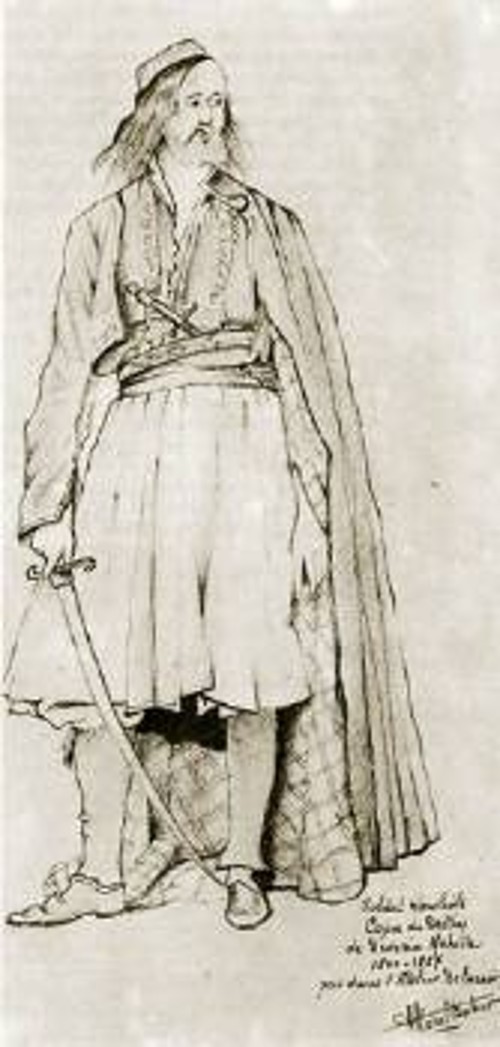 Σουλιώτης αγωνιστής, σχέδιο του Achille Deveria, μαθητή του Delacroix