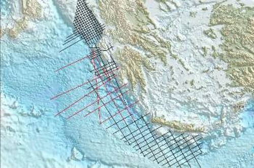 Χάρτης με τις διελεύσεις που έκανε το νορβηγικό ερευνητικό σε Ιόνιο και νότια της Κρήτης