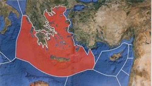 Με σκούρο γκρι χρώμα η ελληνική ΑΟΖ, όπως προβλέπεται από το Διεθνές Δίκαιο της Θάλασσας