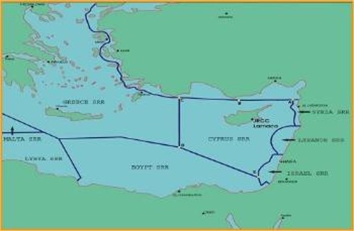 Τα FIR Αθήνας και Λευκωσίας και οι αντίστοιχες θαλάσσιες ζώνες όπου αφορά η υπογραφείσα συμφωνία μεταξύ Ελλάδας και Κύπρου