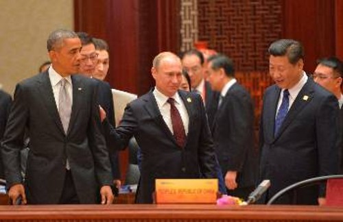 Οι ηγέτες ΗΠΑ, Ρωσίας και Κίνας κατά τη Σύνοδο στο Πεκίνο