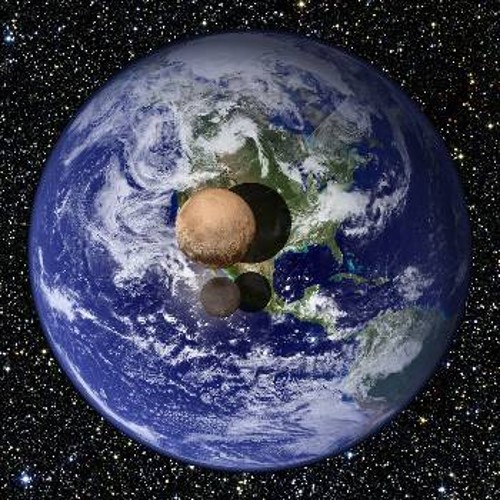 Συγκριτικό μέγεθος Γης - Πλούτωνα - Χάροντα. Αν και η υποβάθμιση από τη Διεθνή Αστρονομική Ενωση του Πλούτωνα σε νάνο πλανήτη δεν σχετίζεται με τη σύγκριση του μεγέθους του με τη Γη, αλλά με άλλα πιο αντικειμενικά κριτήρια, φαίνεται καθόλα δικαιολογημένη...
