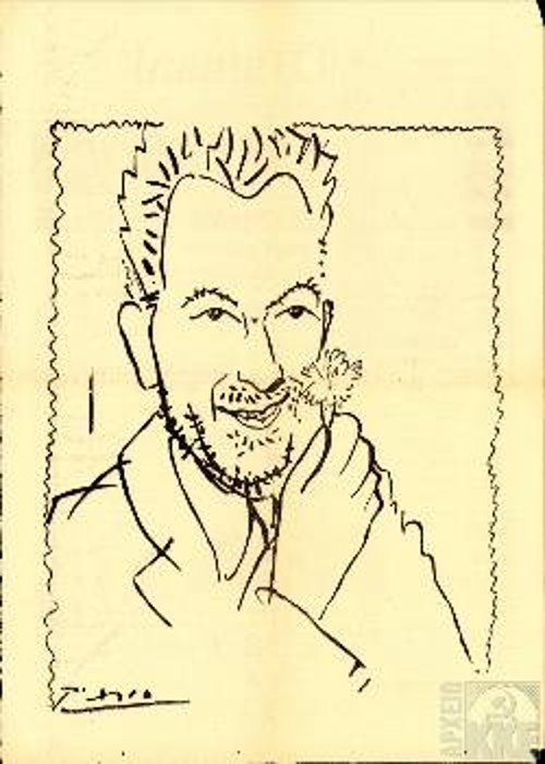 Το σκίτσο του Ν. Μπελογιάννη από τον Πικάσο, όπως δημοσιεύθηκε στην «Ουμανιτέ» στις 31 Μάρτη 1952