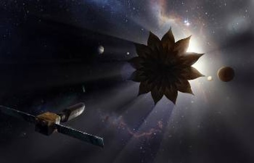 Καλλιτεχνική απεικόνιση αστρικού σκίαστρου και διαστημικού τηλεσκοπίου που επιτρέπει την απευθείας παρατήρηση εξωπλανητών, σε πλανητικά συστήματα που απέχουν μέχρι λίγες δεκάδες έτη φωτός από τη Γη