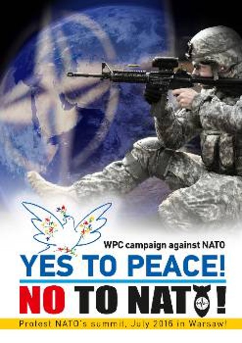 Αφίσα του Παγκόσμιου Συμβουλίου Ειρήνης για την σύνοδο του ΝΑΤΟ το 2016 στην Βαρσοβία