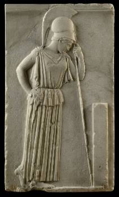Ανάγλυφο Σκεπτομένης Αθηνάς περ. 460 π.Χ., Μουσείο Ακρόπολης αρ. ευρ. Ακρ. 695