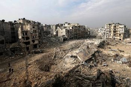 Κατεστραμμένη περιοχή στη Συρία στο Ανατολικό Χαλέπι