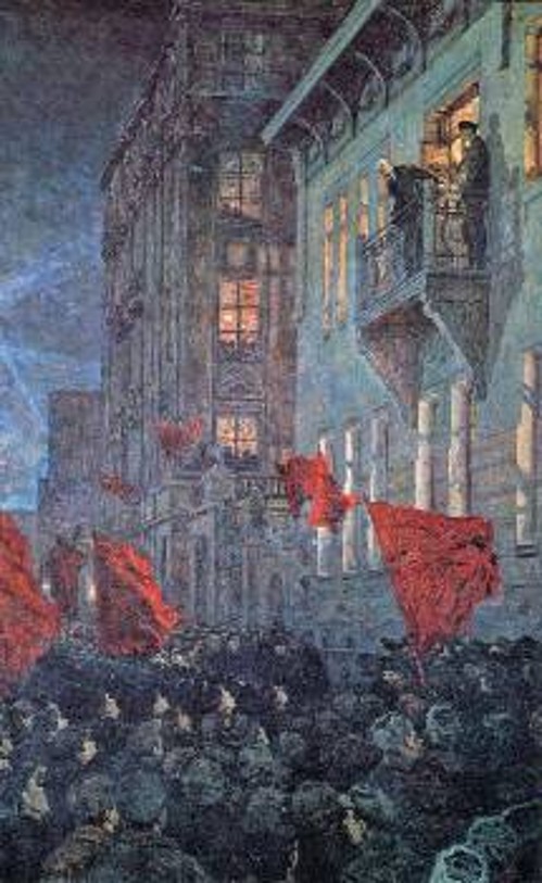 Α. Μοράβοφ, «Η ομιλία του Β. Ι. Λένιν από το μπαλκόνι του αρχοντικού της Κσεσίνσκαγια τον Ιούλη του 1917», ελαιογραφία, δεκαετία του '30