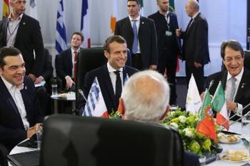 Ο Ελληνας πρωθυπουργός με τους Προέδρους Γαλλίας και Κύπρου, στη Σύνοδο των «MED7» την περασμένη Τρίτη