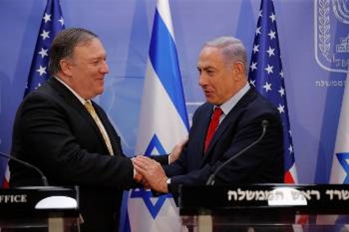 Από τη συνάντηση του πρωθυπουργού του Ισραήλ Μπ. Νετανιάχου (δεξιά) με τον Αμερικανό ΥΠΕΞ Μ. Πομπέο
