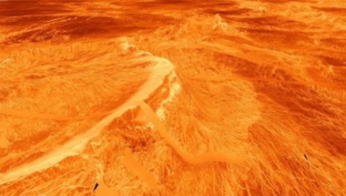 Οψη των περιοχών Κορόνα Λατόνα και Χάσμα Νταλί της Αφροδίτης κατασκευασμένη με δεδομένα ραντάρ από το σκάφος «Μαγγελάνος» της NASA