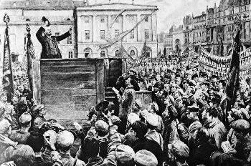 Ο Β.Ι. Λένιν σε ομιλία του, στα πρώτα χρόνια της Σοβιετικής εξουσίας