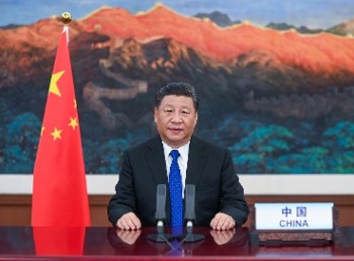 Ο Κινέζος Πρόεδρος συμμετέχοντας στη χτεσινή τηλεδιάσκεψη με τα μέλη του ΠΟΥ