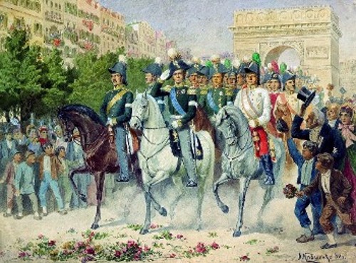 31 Μάρτη 1821 τα ρωσικά στρατεύματα με επικεφαλής τον Τσάρο Αλέξανδρο Α' παρελαύνουν στο Παρίσι. Έργο του: Αλεξέι Κιβσένκο