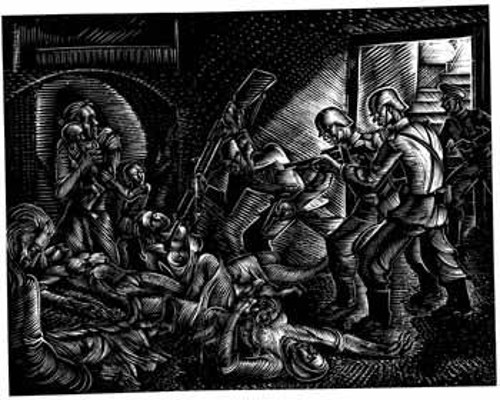 Ξυλογραφία του Δ. Κοραγιαννάκη: «Οι σφαγές του Διστόμου»