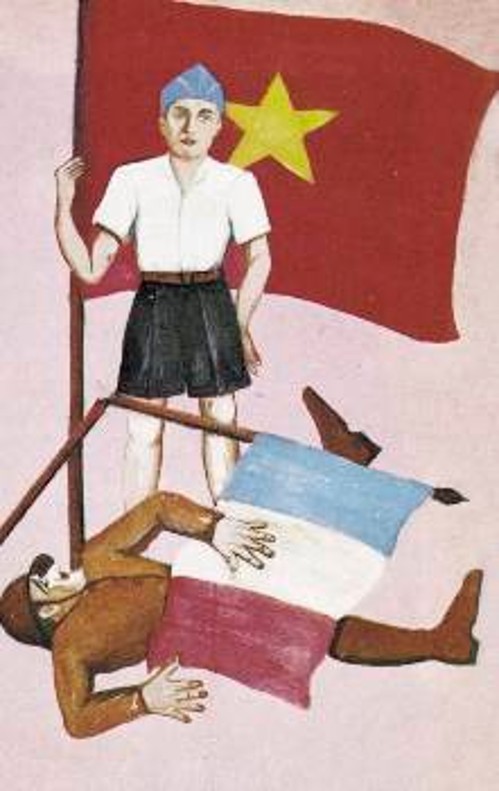 Αφίσα των Βιετμίνχ που παριστά την καταστροφή του γαλλικού στρατού το 1945 στο εκστρατευτικό σώμα της Ινδοκίνας