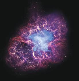 Το νεφέλωμα του Καρκίνου είναι τα υπολείμματα ενός περιστρεφόμενου αστέρα νετρονίων, που δημιουργεί μια δίνη μαγνητισμένου υλικού (ορατή στο κέντρο)