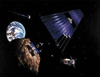 Καλλιτεχνική απεικόνιση της εξόρυξης μεταλλευμάτων από αστεροειδή