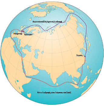 Χάρτης που δείχνει τη σημασία του Βορειοανατολικού Περάσματος της Αρκτικής