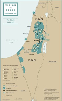 Ο χάρτης του δήθεν παλαιστινιακού κράτους, όπου οι ισραηλινοί εποικισμοί με τις άσπρες κουκκίδες βρίσκονται παντού