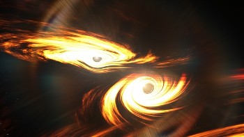 Καλλιτεχνική αναπαράσταση ζεύγους μαύρων τρυπών που πρόκειται να συγκρουστούν. Πηγή: Mark Myers, ARC Centre of Excellence for Gravitational Wave Discovery (OzGrav)